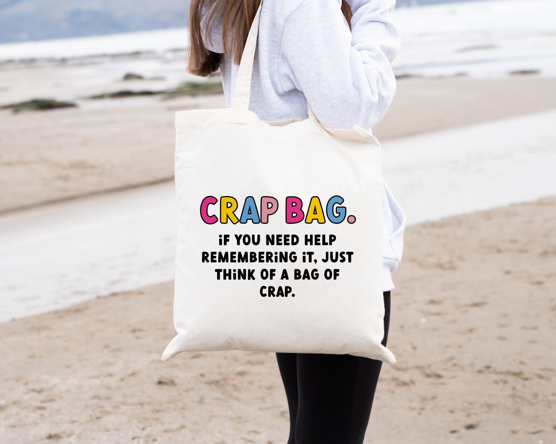Cute Tote bag with the quote "crap bag. If you need help remembering it, just think of a bag of crap." from the TV show 'Friends'
