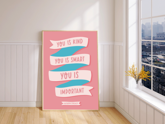 "Framed 'Smart, Kind, Important' Print - Radiant quote adorned on the print, capturing the essence of self-worth. Available in sizes A5 to A3. Free UK delivery."