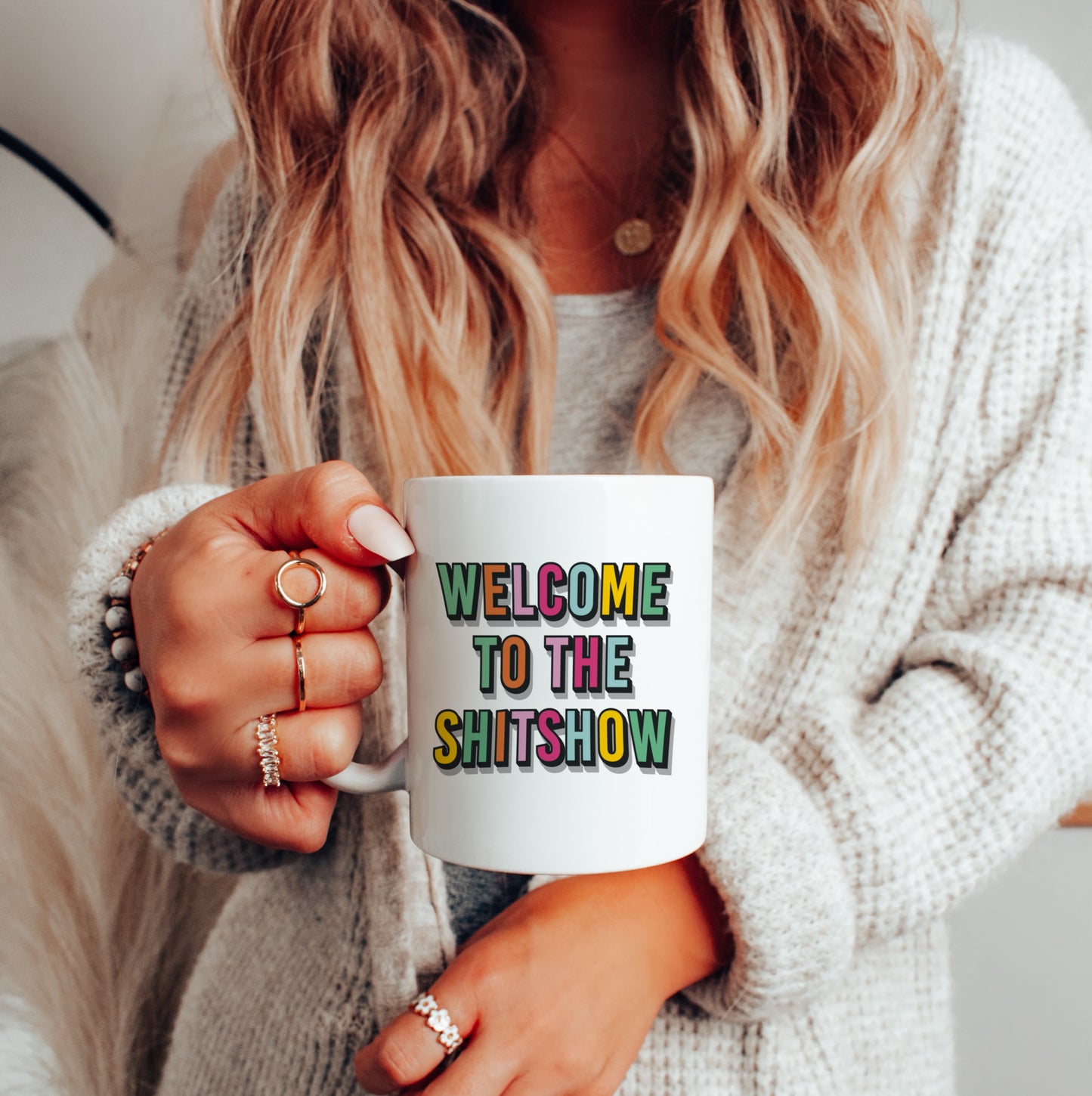  "Mug - 'Welcome to the Shitshow' design on white background, a humorous and honest companion for life's chaos."
